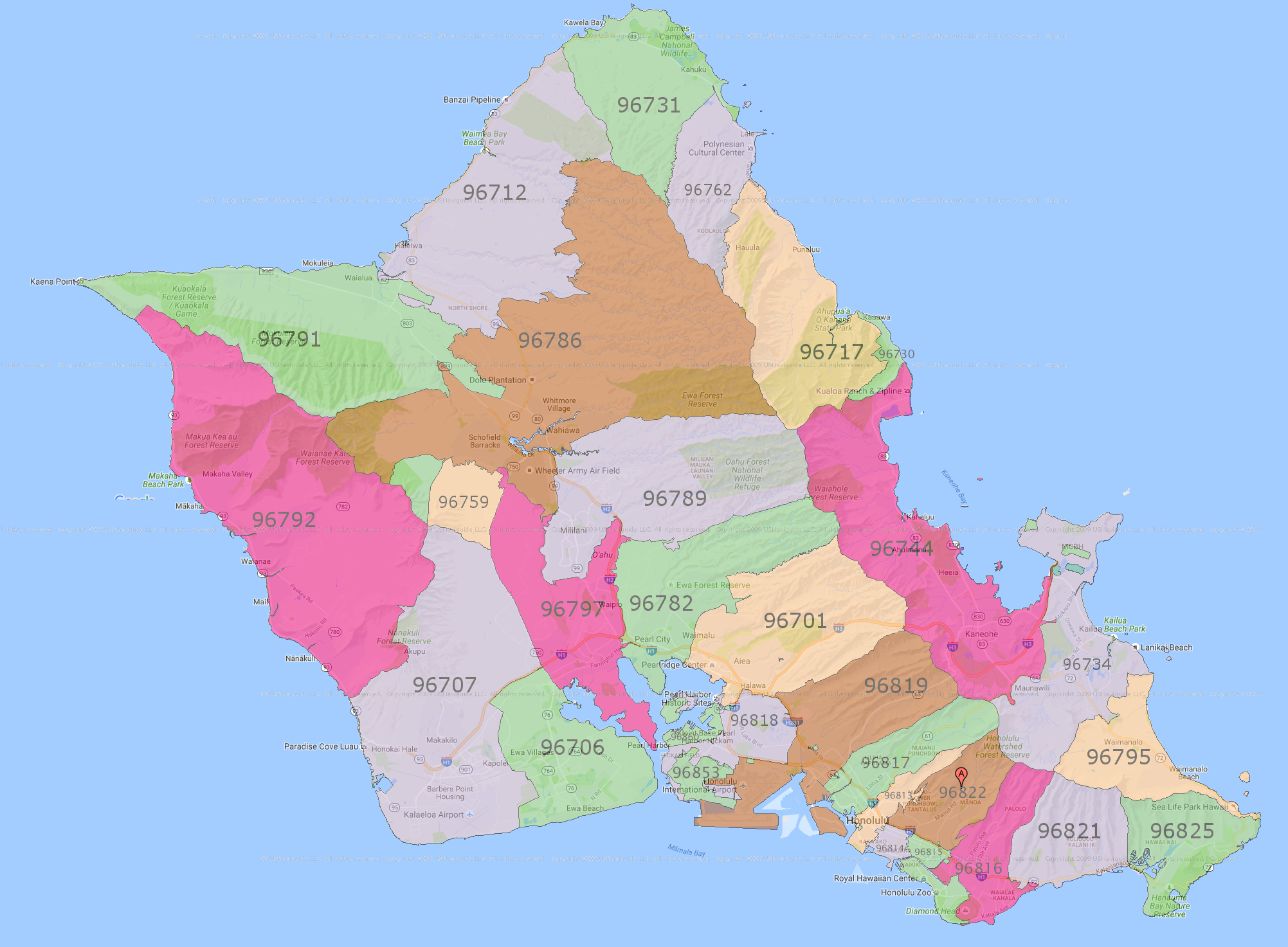Honolulu Hi Zip Code Map - Map of world